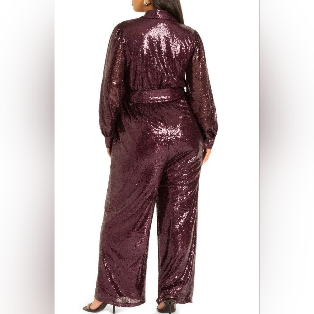 Eloquii Shimmering Plum Sequin Jumpsuit